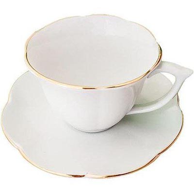 فنجان و نعلبکی چای خوری چینی سفید لب طلا ۱۲ پارچه مدل نیلوفری