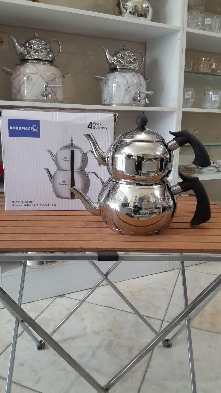 کتری قوری روهمی لوله ای کرکماز استیل دسته باکلیت مشکی کد B198A