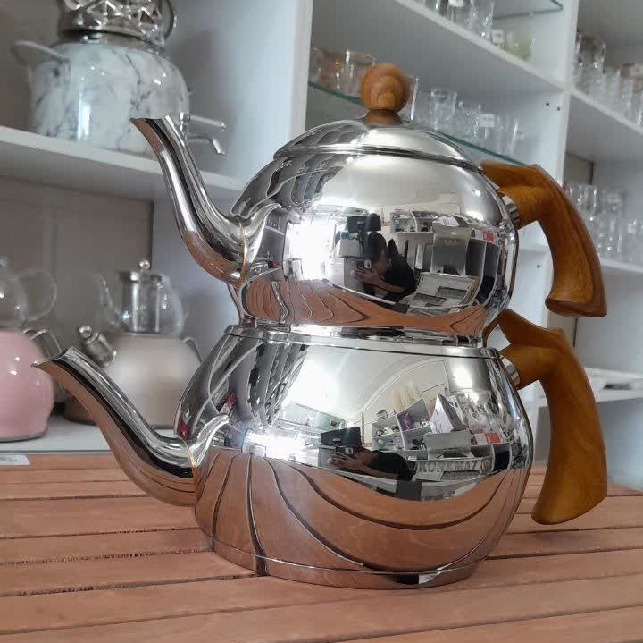 کتری قوری روهمی لوله ای کرکماز استیل دسته باکلیت چوبی کد B198D