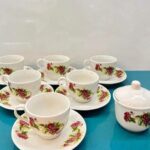 سرویس ۱۴ پارچه چای خوری چینی مرجان مدل گل سرخی