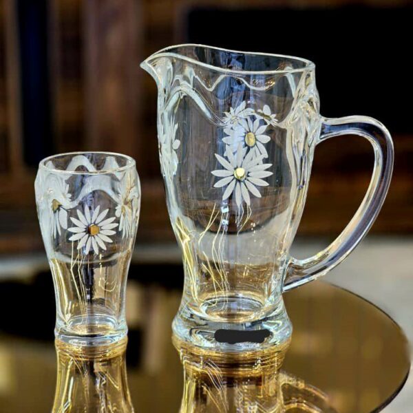 پارچ و لیوان کن کن طرح گل بابونه بلور بلینک مکس