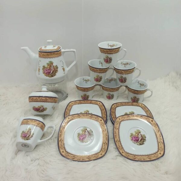 سرویس چای خوری ۱۷ پارچه گرد لمونژ عصرانه خوری(لیلی مجنون) پردیس کاشان