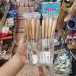 ست قاشق و چنگال غذاخوری دسته چوبی ۱۲ تایی